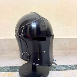 Medieval Black Crusader Helmet | Gothic Knight Helmet | Handmade Steel Great Helmet | LARP, Cosplay & Home Decor Armor image 10