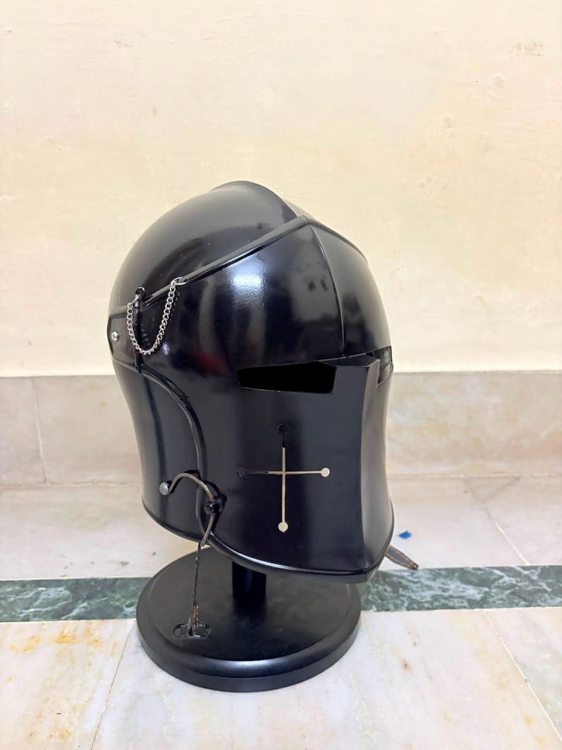 Medieval Black Crusader Helmet | Gothic Knight Helmet | Handmade Steel Great Helmet | LARP, Cosplay & Home Decor Armor image 10