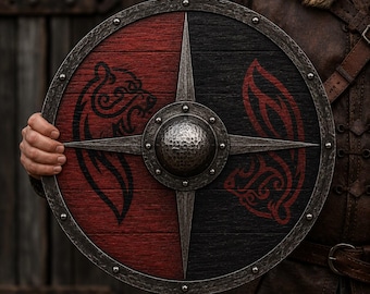 Escudo Viking Redondo com Urso | Escudo de Madeira Artesanal | Decoração Nórdica | Adereço para LARP e Cosplay | Decoração Medieval de Parede