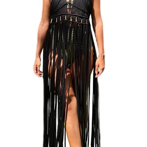 Black Handmade Macrame Beach Dress, Boho Chic