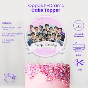 Korean Drama Oppa Cake Topper & Cupcake Toppers - Digital Download  Kdrama Birthday Decoration  PDF - PNG  2 Color Versions