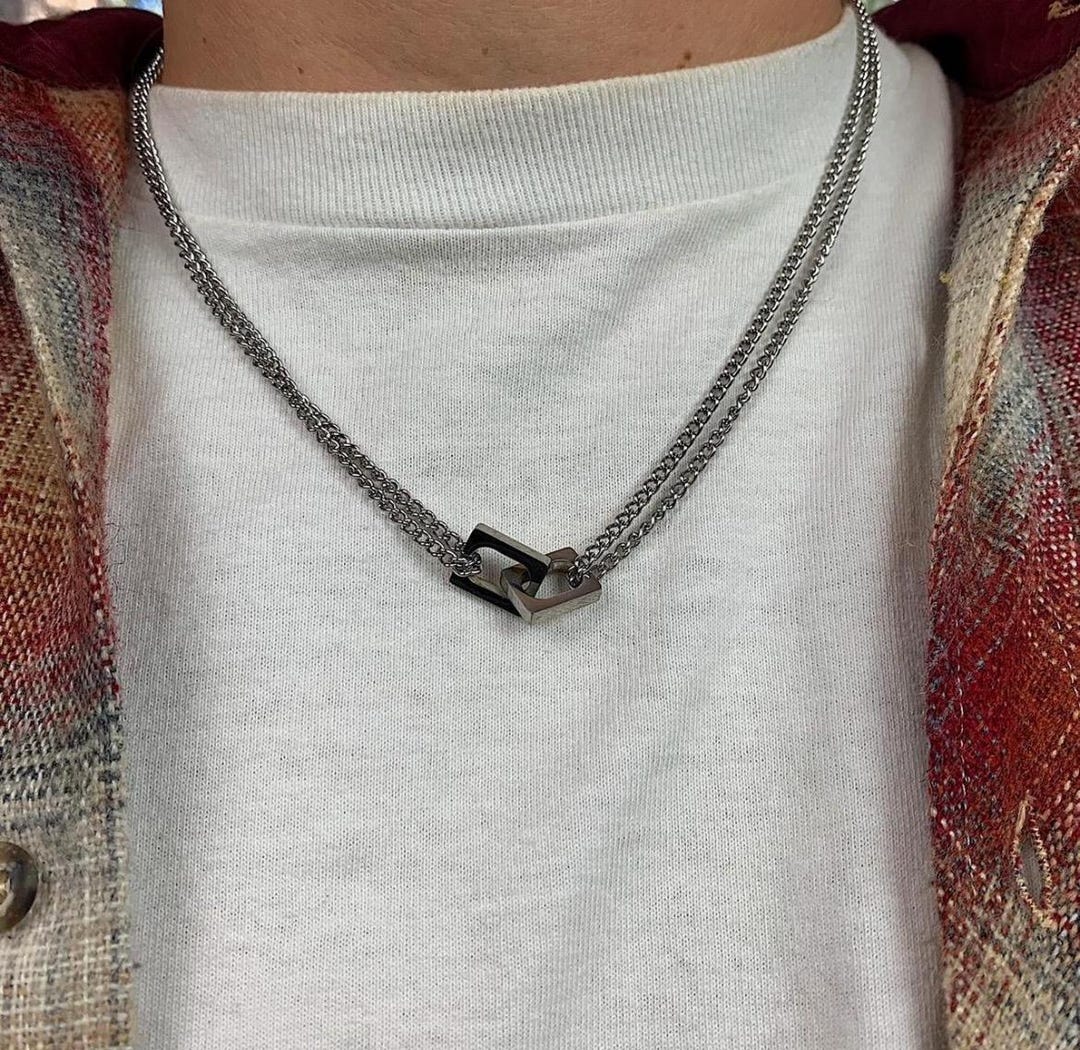 Y2K 2000s Double Chain Pendant Necklace - Etsy