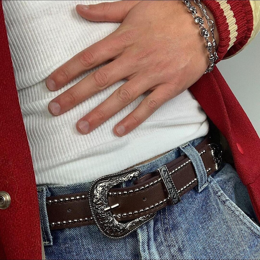 Y2K 2000's Vintage Brown Leather Belt With Western Buckle - Etsy