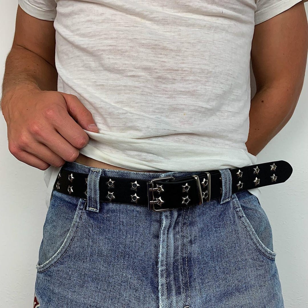 Y2K 2000's Vintage Black Star Studded Belt Adjustable Buckle