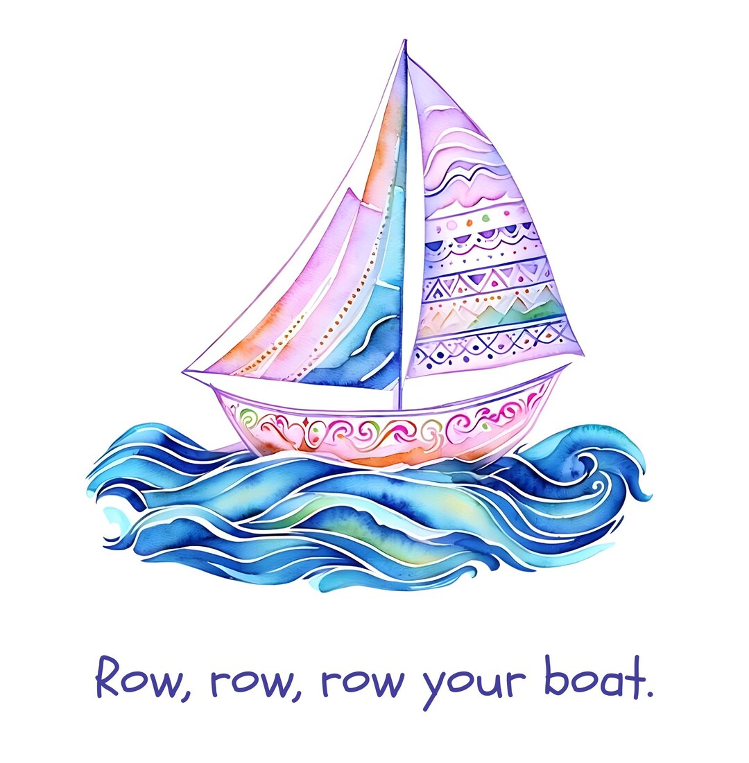 Row Fun Designs Row, Row, Row Your Boat. Nursery Rhyme Tshirt, Pink, Blue and White ...