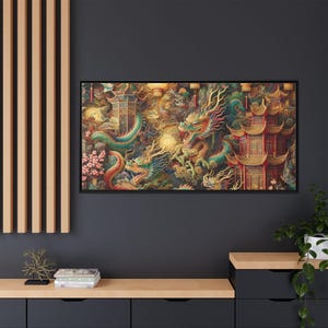 Framed Dragon Art Print, Chinese Dragon Wall Decor, Multi-color Canvas Art, Asian Home Decor, Festival Gift Idea