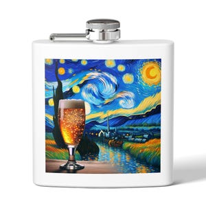 Starry Night Stainless Steel Flask, 6oz - Perfect for Camping, Weddings, Parties, Travel, Gift for Him/Her