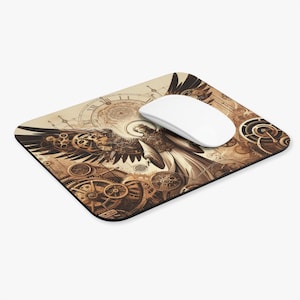 Steampunk Angel Mouse Pad, Vintage Office Decor, Fantasy Gift, Gaming Accessory, Unique Desk Gadget, Angel Wings Design