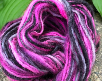 Dark Shadows 75 yards Merino Handspun Yarn Pink & Black