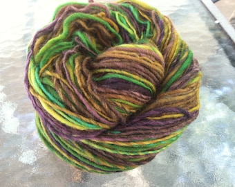Sherwood Forest Handspun Yarn -- 65 yards Merino Wool in Brown, Green, & Plum