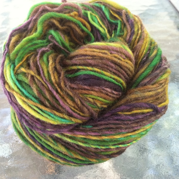 Sherwood Forest Handspun Yarn -- 65 yards Merino Wool in Brown, Green, & Plum