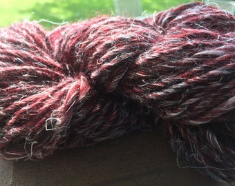 Chocolate Cherry Sundae 70 yards Handspun Yarn Red & Black