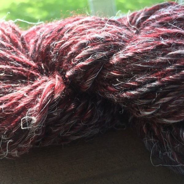 Chocolate Cherry Sundae 70 yards Handspun Yarn Red & Black