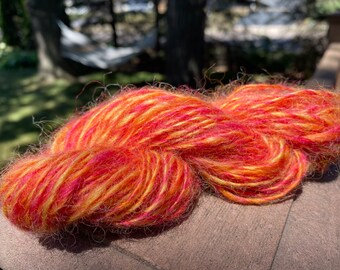 Fiesta Hand Spun Yarn 45 yards Leicester Longwool, Pink Yellow Orange