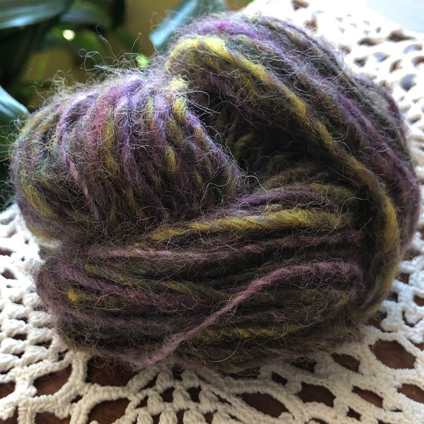 Purple Gold Mix Handspun Alpaca Romney 25 yards Mini Skein