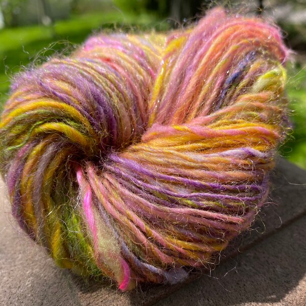 Golden Sunset Sparkle Art Yarn Yellow, Pink, Green - 70 yards