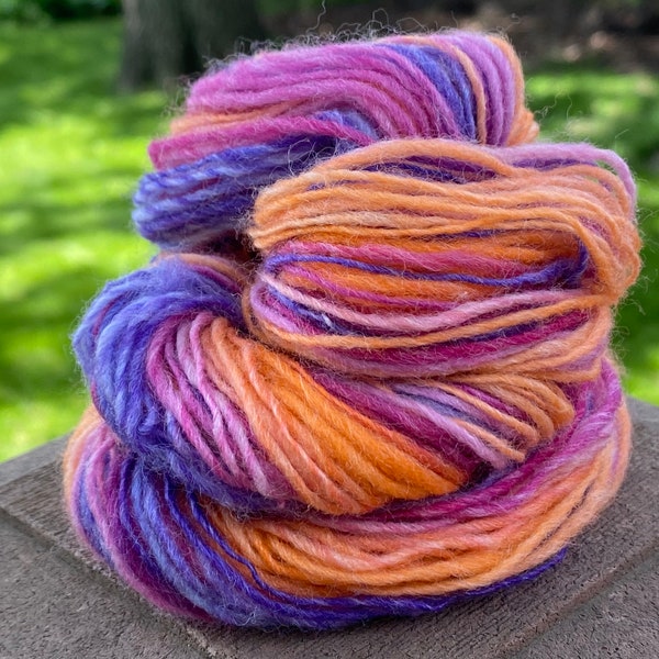 Summer Popsicle Handspun Yarn Pink, Purple, Orange 75 yards