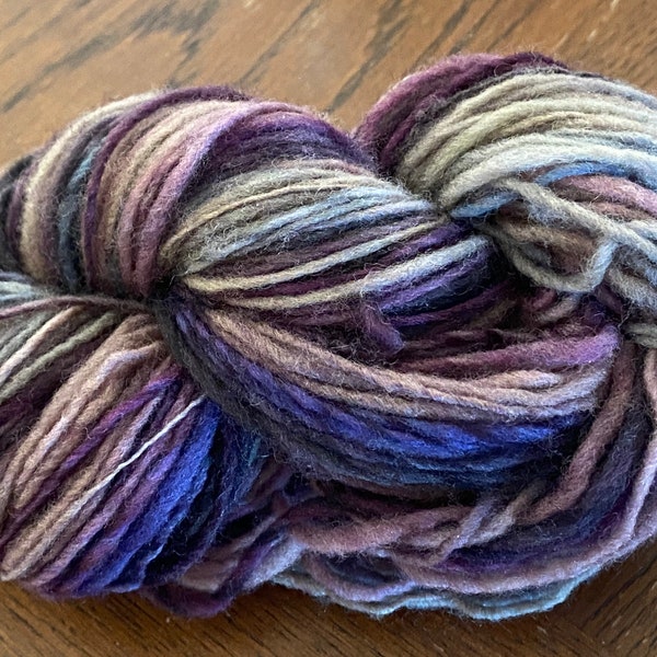 Heather Mist 145 yards Merino Handspun Yarn Purple Grey Tan Mix