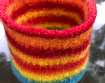 Rainbow Felted Bowl -Vase- Red,Orange,Yellow, Blue, Green