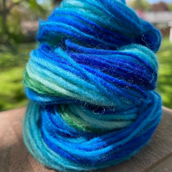 Ocean Blues Handspun Yarn Merino Wool  50 yards Teal Blue Green