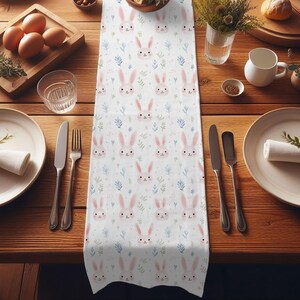 Easter Bunny Table Runner, Soft Pastel Easter Table Runner, Easter Dining Decor, Easter Bunny Pattern Kitchen Linens, Easter Tablescape