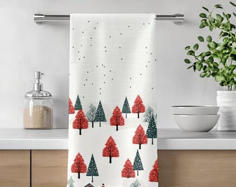 Winter Wonderland Tea Towel, Snowy Landscape Cotton Kitchen Decor