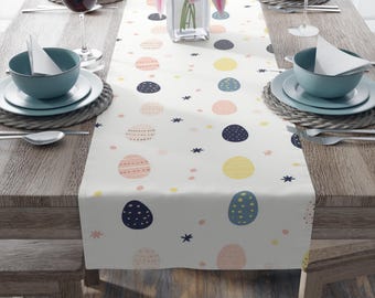 Minimal Easter Egg Cotton Table Runner, Spring Dining Decor