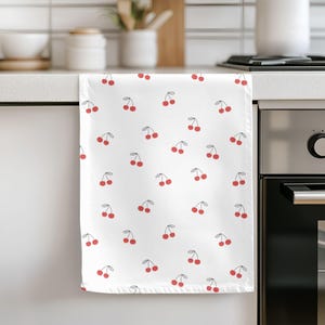 Cherry Pattern Tea Towel, Cherry Print Kitchen Decor, Fruity Kitchen Linens, Summer Cherry Kitchen Decor, Girly Kitchen Decor