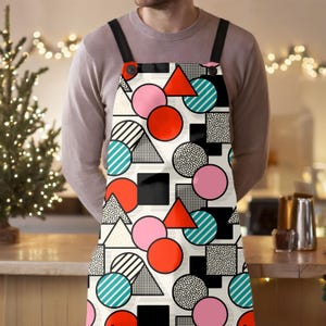 90s Geometric Kitchen Apron, Retro Colorful Pattern