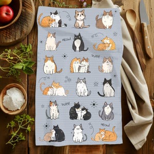 Adorable Cats Tea Towel, Kitty Love Tea Towel, Cat Lover Kitchen Decor, Whimsical Kitchen Decor, Baking Gift, Foodie Gift, Chef Gift