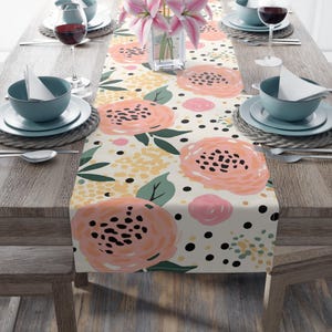 Abstract Pink Rose Table Runner, Floral Table Runner, Housewarming Gift, Floral Dining Decor, Floral Rose Kitchen Linens