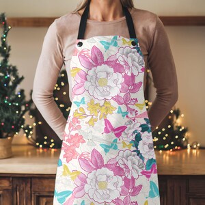 Pink Dove Floral Apron, Pink Floral Pattern Apron, Girly Kitchen Apron, Romantic Apron, Foodie Gift, Crafting Apron, Chef Gift, Baking Gift