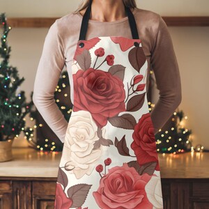 Rose Pattern Apron, Baking Gift, Kitchen Apron, Gift for Cook, Chef Gift, Foodie Gift, Crafting Apron, Girly Gift, Housewarming Gift