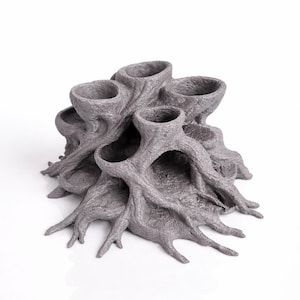 Rootcave Planter – Natural Root Aquarium Decor with Planting Cups | Fish and Shrimp Hideout, Aquascape & Paludarium Ornament Grey