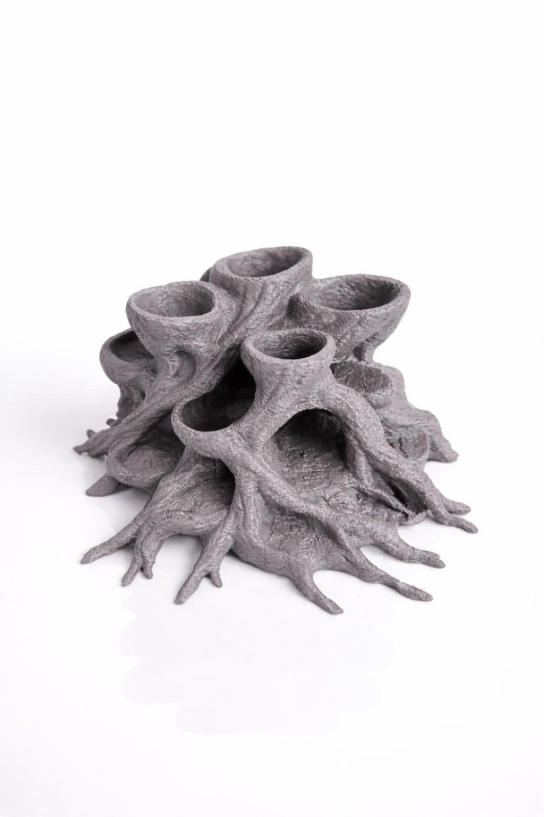 Rootcave Planter – Natural Root Aquarium Decor with Planting Cups | Fish and Shrimp Hideout, Aquascape & Paludarium Ornament Grey