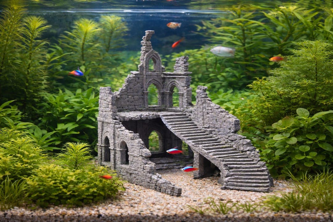 Fish Tank Strusher Ancient Ruins Aquarium Decor Fantasy Temple Aquascape Structure ...