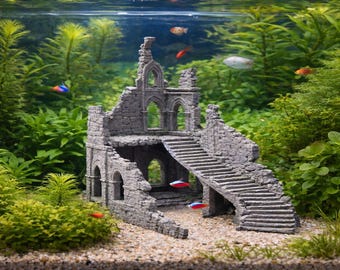 Ruinas antiguas, decoración de acuario, templo de fantasía, estructura de paisaje acuático, terrario, escondite y estructura de escalada, cueva para peces, refugio para camarones