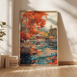 Arte mural de Hasui Kawase, póster de otoño al estilo Hasui Kawase, impresiones artísticas digitales, descarga digital