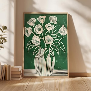 Póster de jarrón verde, diseño moderno, póster minimalista de flores, círculos, decoración geométrica para el hogar, impresión digital, decoración de sala de estar