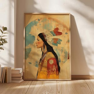 Arte de parede nativa americana, pôster de mulher real nativa americana, decoração nativa americana antiga, impressões digitais, download de arte digital