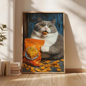 Fat Cat Poster, Cat Wall Art , Green Cat Digital Download , Cat Art Print ,New Home Gift