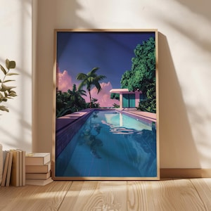 Hiroshi Nagai Art Prints, Hiroshi Nagai Style Pool Poster, Pool Wall Art, Digital Download, Modern Home Decor