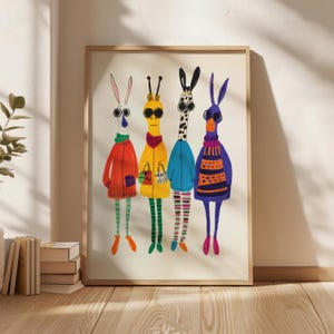 Cute Rabbits Poster, Rabbit Art Prints, Digital Prints, New Home Gift, Digital Download , Nursery Design, Baby Room