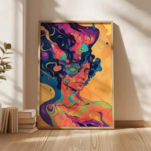 Pôster estilo psicodélico, arte de parede psicodélica, decoração para casa, impressões de arte digital, download de arte digital