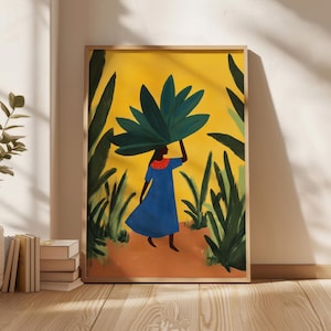 African Woman Carrying Leaves on Her Head Poster, African Wall Art, African Digital Print, Digital Download, Home Decor, New Home Gift