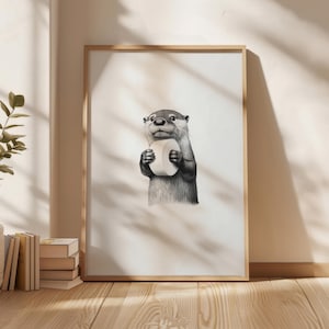 An Otter Holding a Roll of Toilet Paper Poster, James Gilleard Style Wall Art, Nursery Wall Art , Digital Art Prints, Digital Downloads