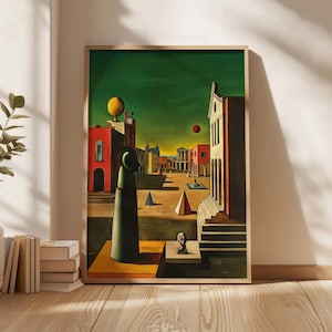 Póster de pintura surrealista al estilo de Giorgio de Chirico, arte mural de Giorgio de Chirico, impresión digital, descarga digital, decoración del hogar