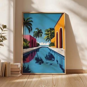 Hiroshi Nagai Style Pool Poster, Hiroshi Nagai Art Prints, Pool Wall Art, Digital Download, Modern Home Decor