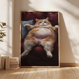 Fat Orange Cat Poster, Cat Wall Art , Fat Cat Digital Download , Cat Art Print ,New Home Gift