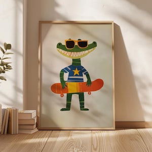 Green Alligator Art Prints, Cute Alligator Poster, Digital Prints, New Home Gift, Digital Download , Nursery Design, Baby Room
